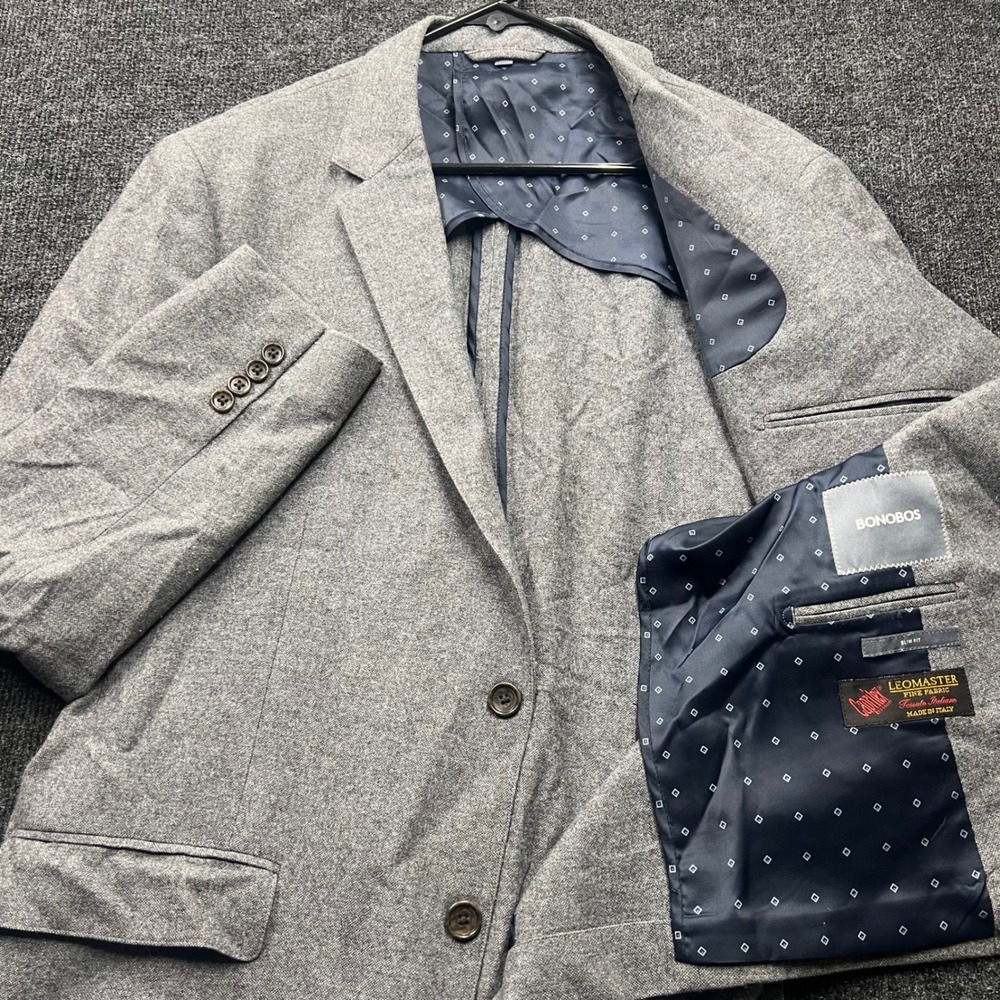 Bonobos Slim Fit Blazer 44R Grey Leomaster Italian Wool Blend Sport Coat